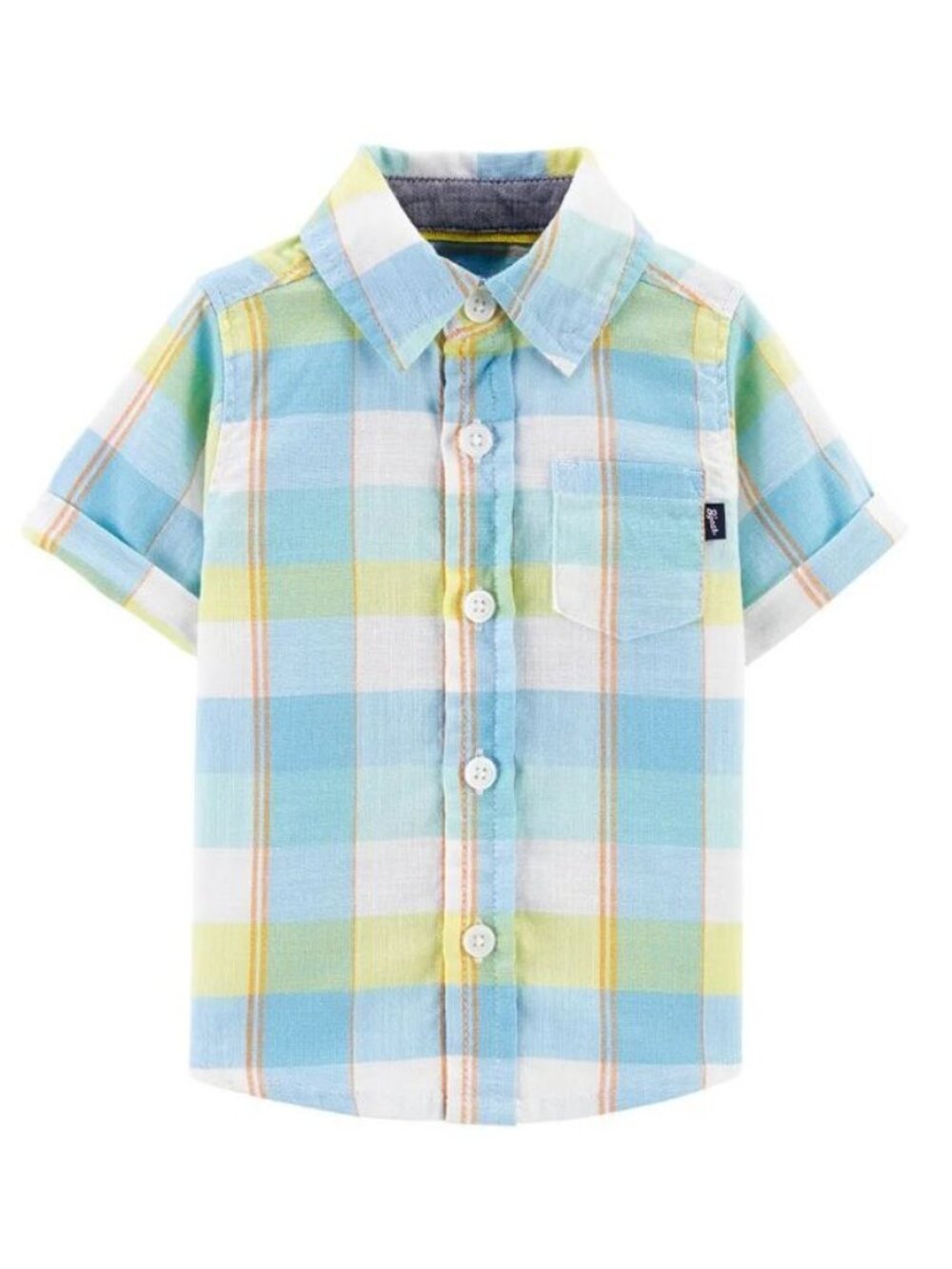 Oshkosh Baby Plaid Button Down Shirt Size 6 Months Light Blue & Yellow